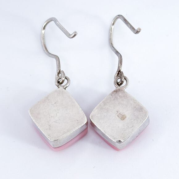 Vintage Sterling Silver 925 Chunky Pink Sea Shell Dangle Earrings - Picture 5 of 8